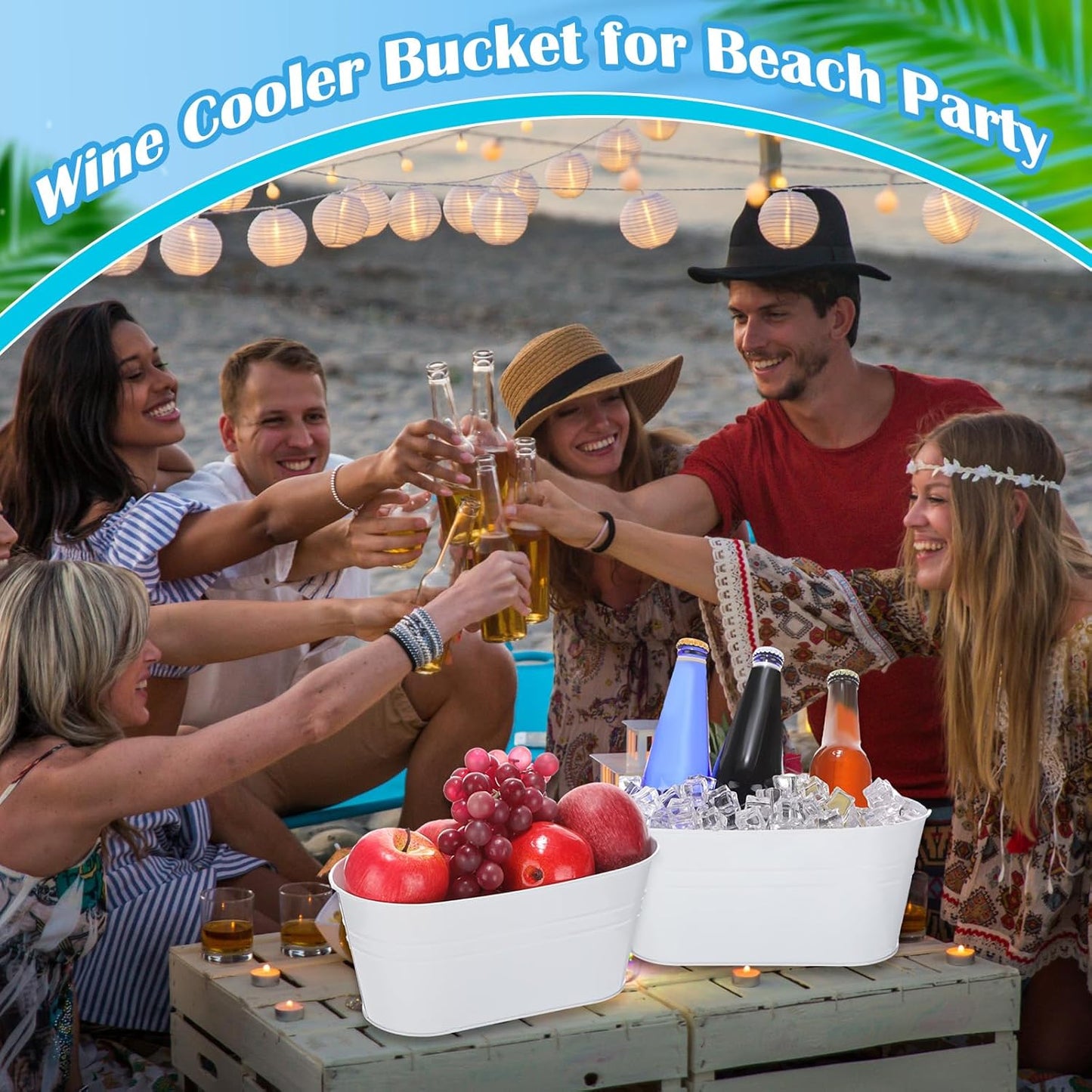 Norme 8 Pcs 3 Qt Galvanized Tub Ice Bucket Small Metal Champagne Drink Bucket Beer Drink Storage Beverage Tub for Parties Mimosa Bar Supplies Cocktail Bar