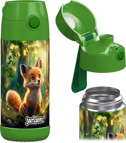 Jarlson® Kids Water Bottle MALI - 12oz Insulated Stainless Steel Thermos | Leak-Proof for School & Sports (Fox)