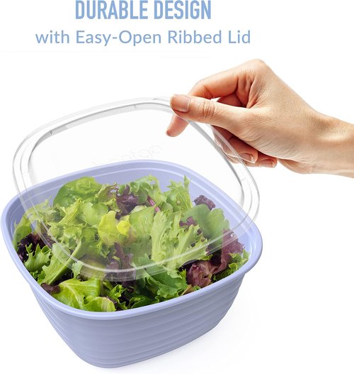 Bentgo Prep - Reusable 1-Compartment Meal Prep Bowls with Custom Fit Lids - 10 Durable, Microwaveable Bowls & Lids (Periwinkle)
