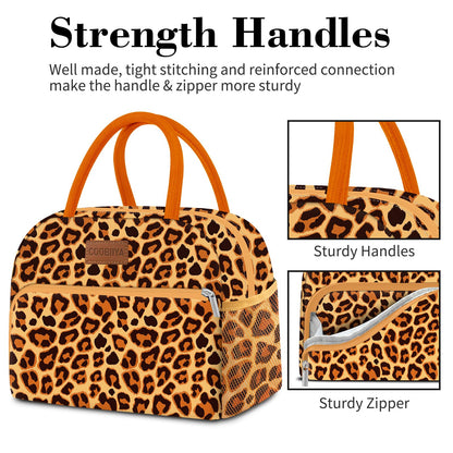 Coobiiya Lunch Bag Women, Lunch Box LunchBag for Women Adult Men, Small Leakproof Cute Lunch Tote Large Capacity Reusable Insulated Cooler Lunch Container for Work/Office/Picnic/Travel-OrangeLeopard