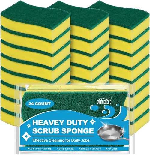 HOMEXCEL Heavy-Duty Kitchen Sponges - 24-Pack Dual-Sided Yellow Scrubbers for Dishes & Pots
