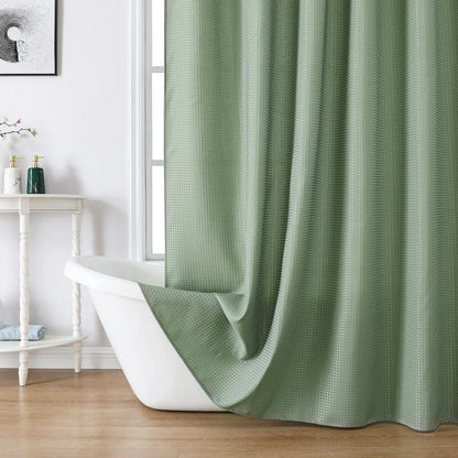 meioro Sage Green Shower Curtain, Waffle Weave 256GSM Heavy Duty Textured Fabric Shower Curtains for Bathroom Hotel Spa, Luxury Weighted Polyester Cloth Bath Curtain Set with 12 Hooks, 72Wx72H