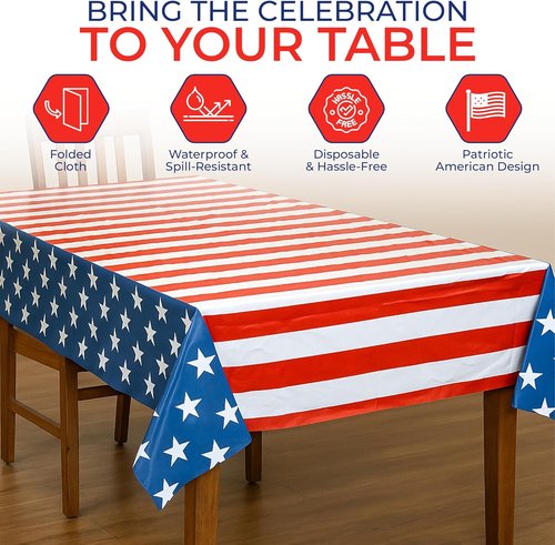 Iconikal American Flag Tablecloth - 3 Pack Disposable Covers, 54 x 108-Inch for July 4th Celebrations