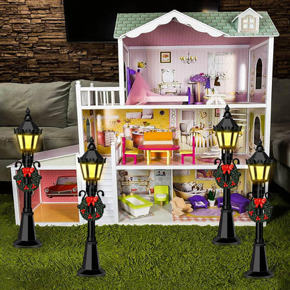 Skiennix Mini Street Light Models - 4 Pcs Christmas Dollhouse Lanterns for DIY Fairy Garden Decor
