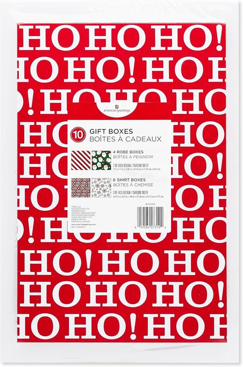 American Greetings Christmas Gift Boxes - Festive Designs, Assorted Sizes (6 Medium & 4 Large) for Holidays