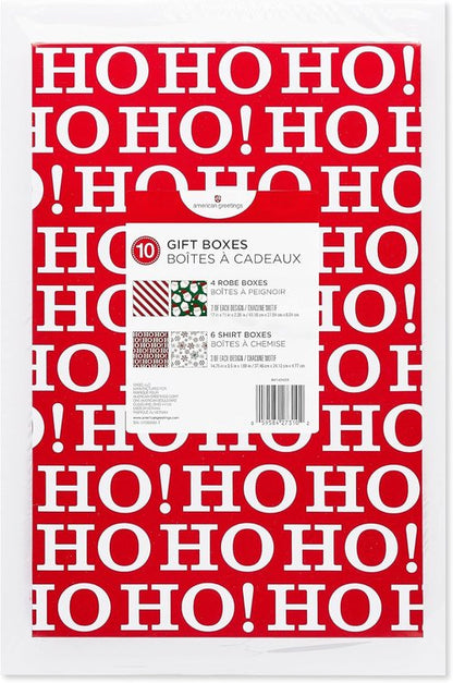 American Greetings Christmas Gift Boxes - Festive Designs, Assorted Sizes (6 Medium & 4 Large) for Holidays
