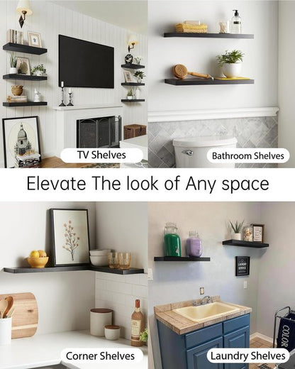 BAYKA Floating Shelves for Wall, 22.5 inches Black Wall Shelves for Bathroom, Bedroom, Living Room, Kitchen & Book, Hanging Display Decor Organizer Shelf with 22 lbs Capacity
