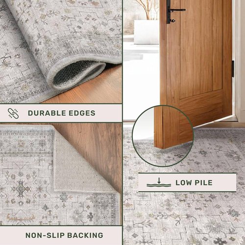 Light Gray Washable Runner Rug - Non-Slip & Stain Resistant 2x8 ft for Hallway or Kitchen Décor