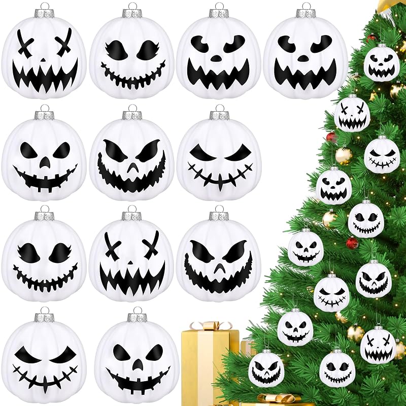 Liliful 12 Pcs Pumpkin Halloween Christmas Ornaments - 1.97'' (5 cm) Black & White