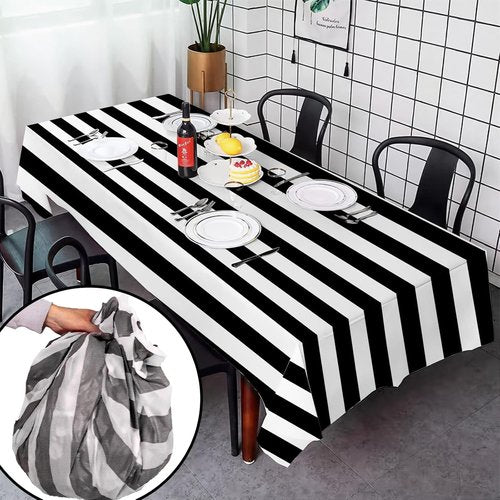 Gingham Tablecloths by [Brand Name] - 3 Pack Waterproof Plastic Covers | 54 x 108 Inch, Black & White Stripe for Parties & Picnics