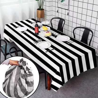 Gingham Tablecloths by [Brand Name] - 3 Pack Waterproof Plastic Covers | 54 x 108 Inch, Black & White Stripe for Parties & Picnics