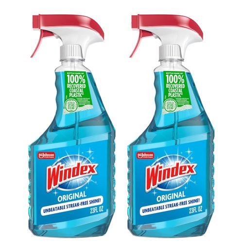 Windex Glass and Window Cleaner Spray Bottle, Packaging Designed to Prevent Leakage and Breaking, Surface Cleaning Spray, Original Blue Scent, 23 Fl Oz (Pack of 2)