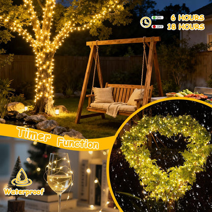 Skiennix 300 LED Fairy Lights - Twinkle String Lights with Remote & Timer | 99ft Warm White Copper Wire Decor