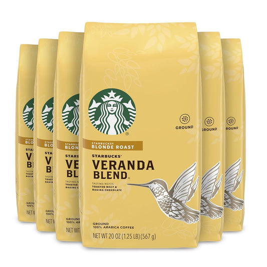 Starbucks Veranda Blend Ground Coffee - Smooth & Light Roast - 20 Ounce Bags (Pack of 6)