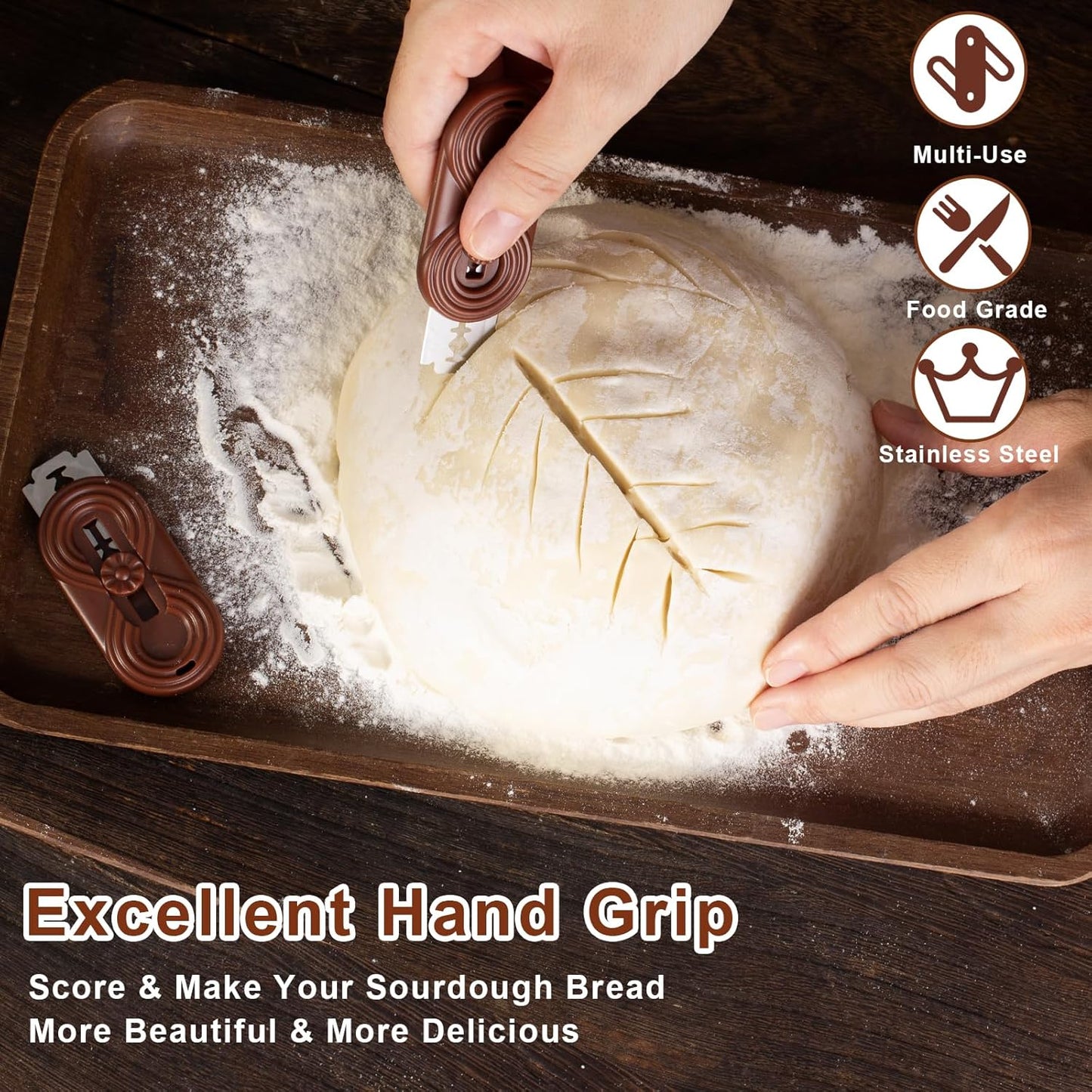 Skiennix Bread Lame Dough Scoring Knife - Upgraded Magnetic Design & Anti-Slip Handle | 5 Blades for Perfect Sourdough