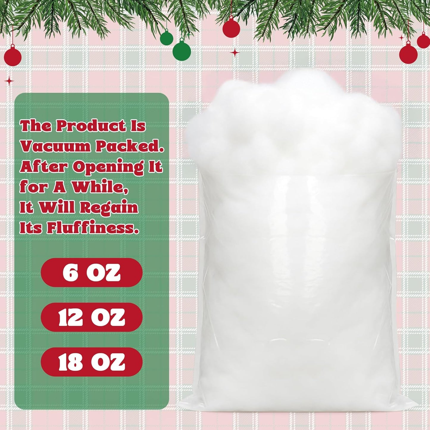 QZYL Artificial Snow - Fluffy 12 OZ Vacuum Packaged Faux Snow for Christmas Decor | White Craft Cotton