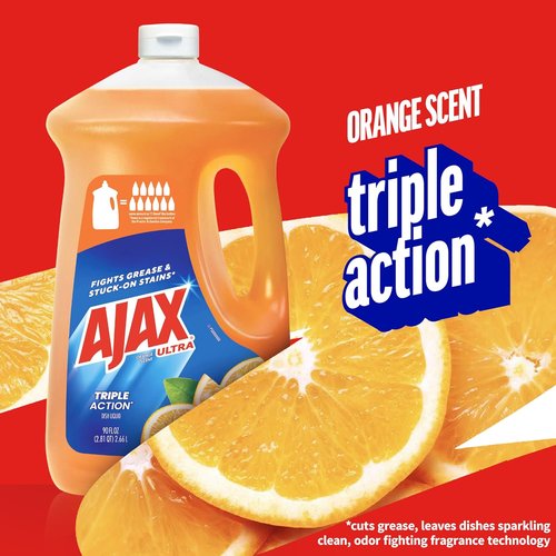 Ajax Ultra Liquid Dish Soap - Orange Scent, Triple Action Formula | 90 Fl Oz Bottle