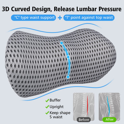 BUILOG Lumbar Support Pillow for Office Chair,Car Seat Lower Back Support Memory Foam,Lower Back Pain Relief Lumbar Pillow for Sleeping Rest,Travel,Couch