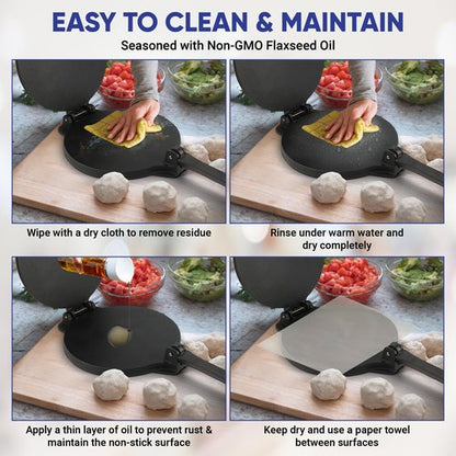 10 Inch Cast Iron Tortilla Press by StarBlue with FREE 100 Pieces Oil Paper and Digital Recipes e-book - Tool to make Indian style Chapati, Flour Tortilla, Roti