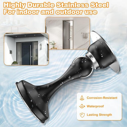 Crosize Magnetic Door Stoppers - Stainless Steel Wall & Floor Mount Door Holders | No Drill, 2 Pack, Black