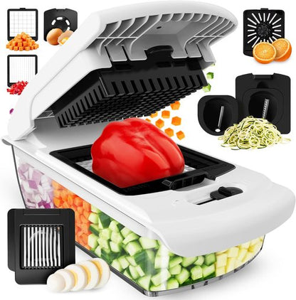 Fullstar Vegetable Chopper & Mandoline Slicer - 7-in-1 Kitchen Gadget with Container & Cheese Grater, White