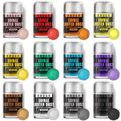 RBUGR Edible Glitter - 12 Vibrant Colors for Cocktails & Baking | Vegan Shimmer Dust (4g/0.14oz)