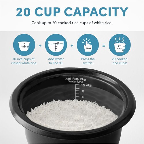 AROMA® Rice Cooker & Food Steamer - One-Touch Auto-Warm, 20 Cups Cooked Capacity (ARC-390NGP)