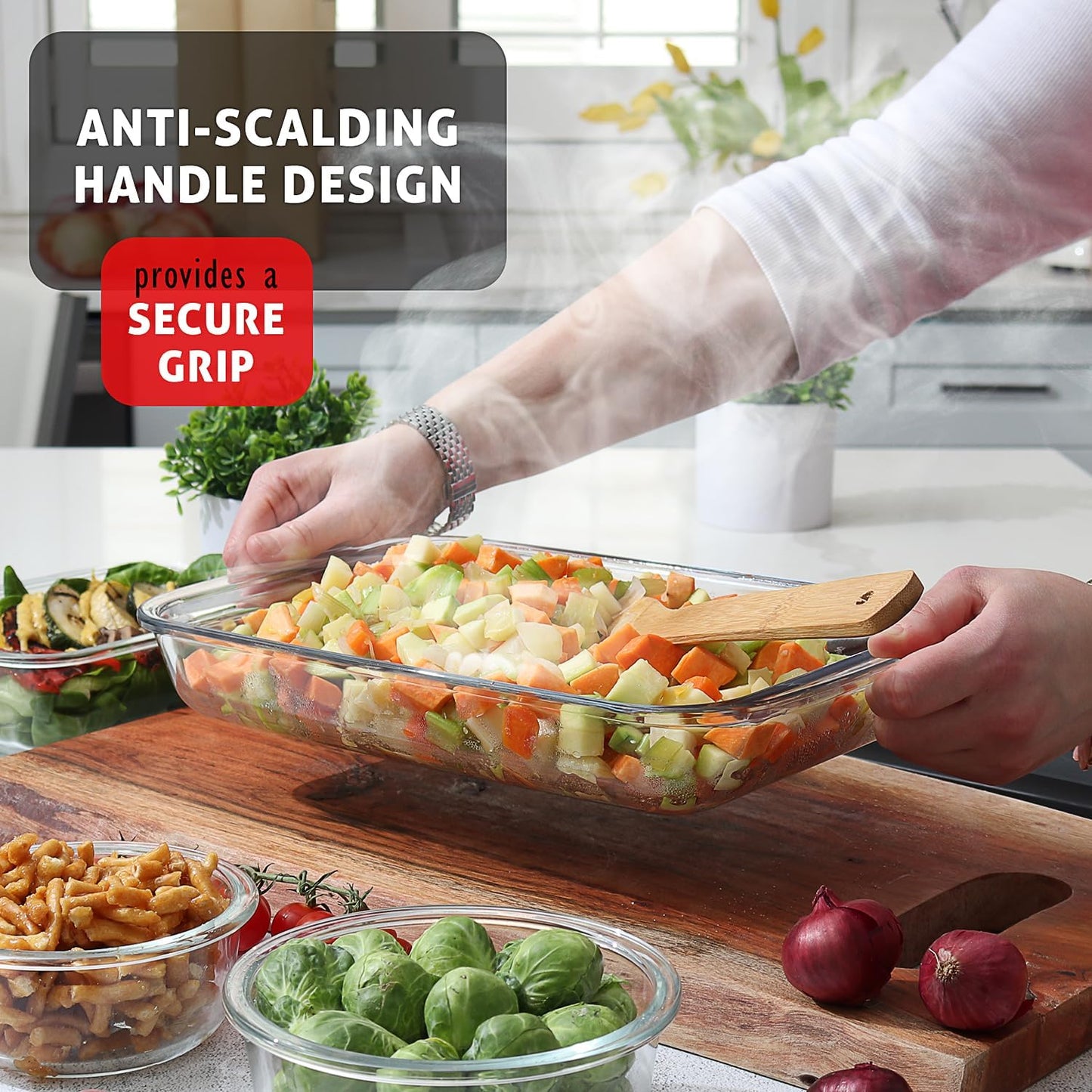 Nestl 8pc Glass Baking Dishes Set - Leakproof Oven & Microwave Safe Food Storage Containers | 9x13 Lasagna Pan