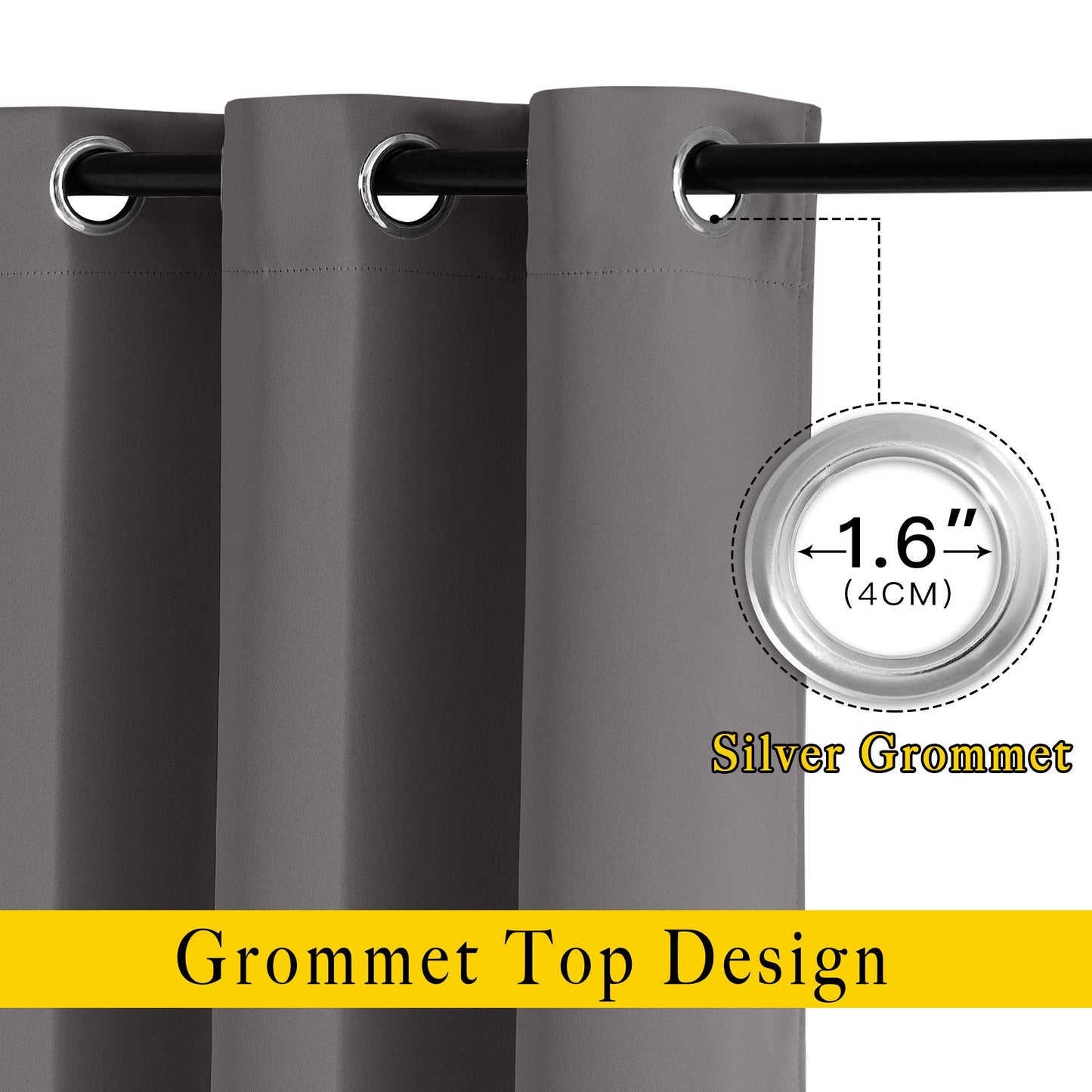 NICETOWN Bedroom Grey Blackout 120 inch Curtains - Triple Weave Energy Saving Thermal Insulated Solid Grommet Blackout Draperies for Patio, W52 x L120, 2 Panels