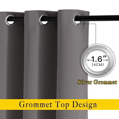 NICETOWN Bedroom Grey Blackout 120 inch Curtains - Triple Weave Energy Saving Thermal Insulated Solid Grommet Blackout Draperies for Patio, W52 x L120, 2 Panels