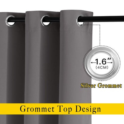 NICETOWN Grey Bedroom Curtains Blackout 96 inches Long, Grommet Energy Saving Thermal Drapes Room Darkening Sound Dampening Window Treatments for Living Room, W52 x L96, 2 Panels