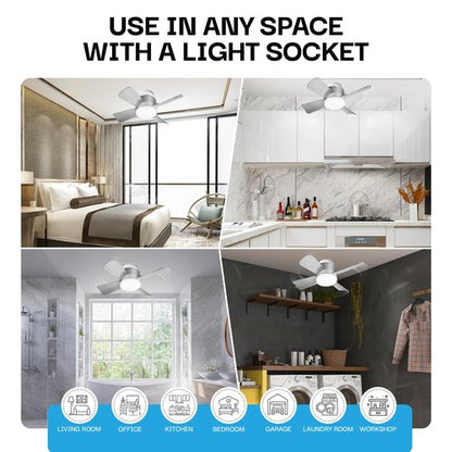 Bell+Howell Socket Fan Light Original – Warm Light Ceiling Fans with Lights and Remote, Ceiling Fan with Replacement for Light Bulb/Ceiling Fan for Bedroom, Kitchen, Living Room, 1000 Lumens - Silver