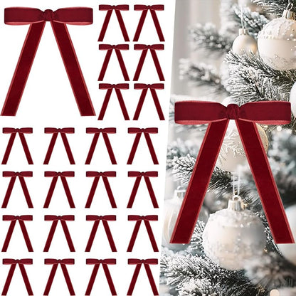 Artmag 24 Pcs Velvet Christmas Bows 5x7 in Burgundy - Rustic Wreath & Gift Decoration (Variation: Burgundy+5 x 7 Inch, Width 1")