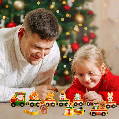 Commodum Christmas Advent Calendar - Magnetic Wooden Animals Train Set for Kids | 24 Days of Fun Holiday Surprises