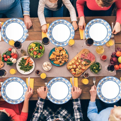 EggSun 10 Inch Blue Floral Paper Plates, 150pcs Large Disposable Plates, Heavy Duty Flower Plate Tableware for Party, Daily Use, Soak Food,Cut Food, Family Gathering, Dinner Time Birthday Wedding