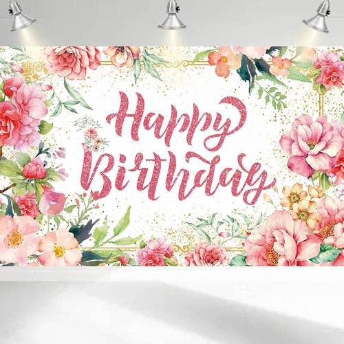 Happy Birthday Banner - Large Pink Watercolor Floral Design | Perfect for Spring Celebrations & Baby Showers