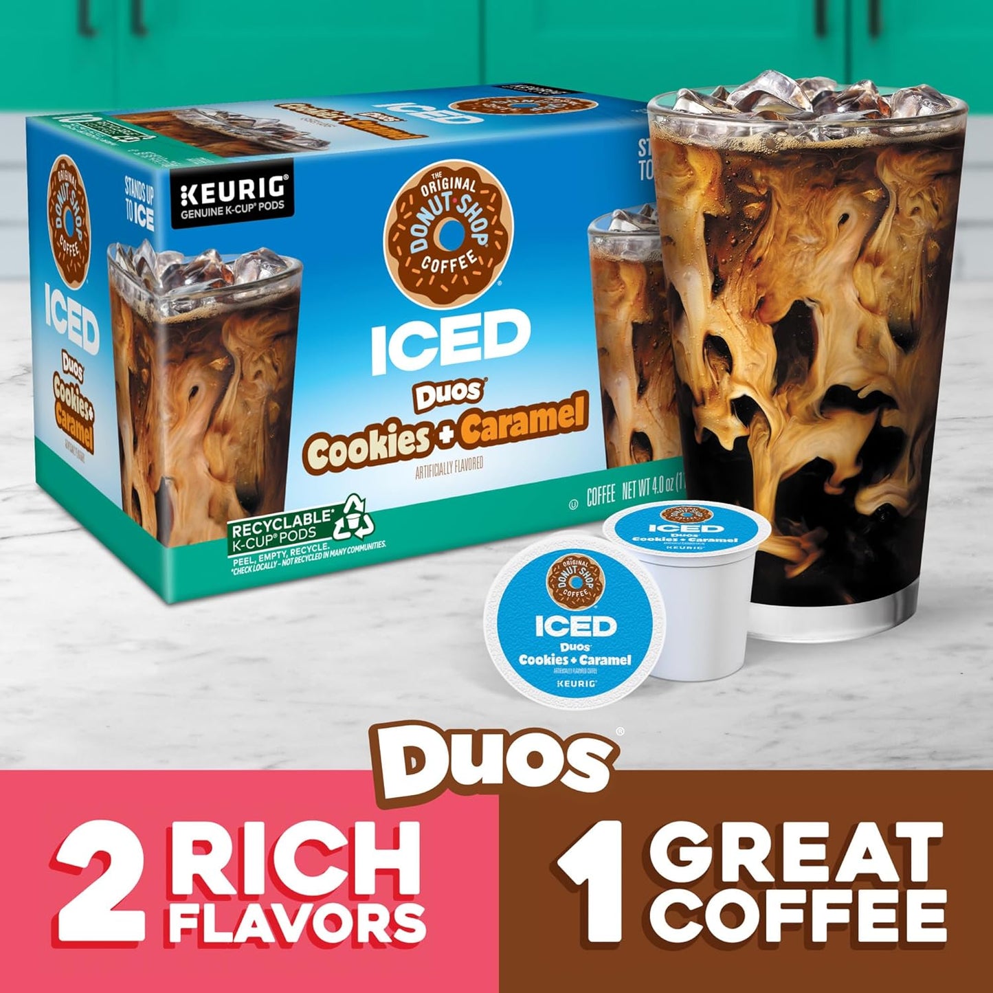 Original Donut Shop | Iced Duos Cookies & Caramel Coffee | 60 Keurig K-Cup Pods (6 Packs of 10)
