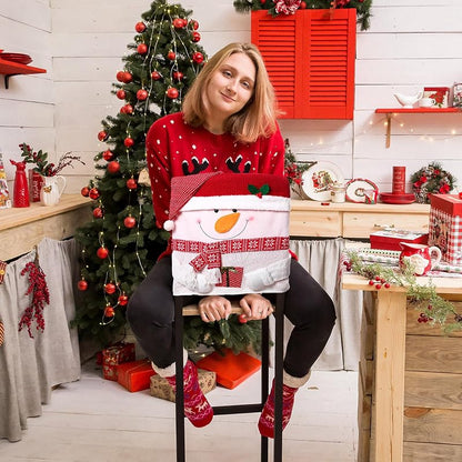 Classic Christmas 4-Pack Chair Back Covers Set – Santa, Snowman, Reindeer, 50 x 60 cm