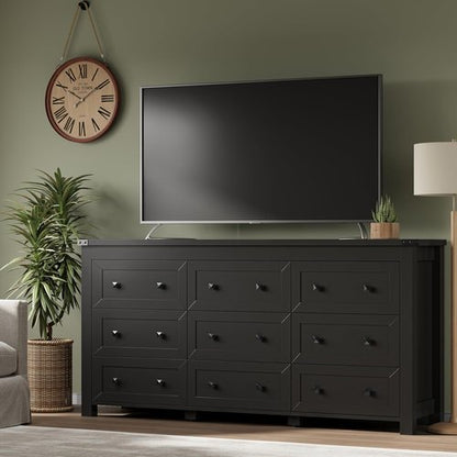 BORN OON 9-Drawer Dresser - Modern Wooden Storage Chest with Metal Handles for Bedroom & Living Room