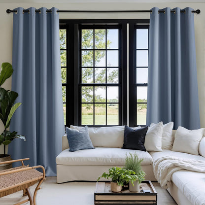 NICETOWN Energy Saving Stone Blue Drapes - Grommet Top Thermal Insulated Shades, 1 Pair, W52 x L95