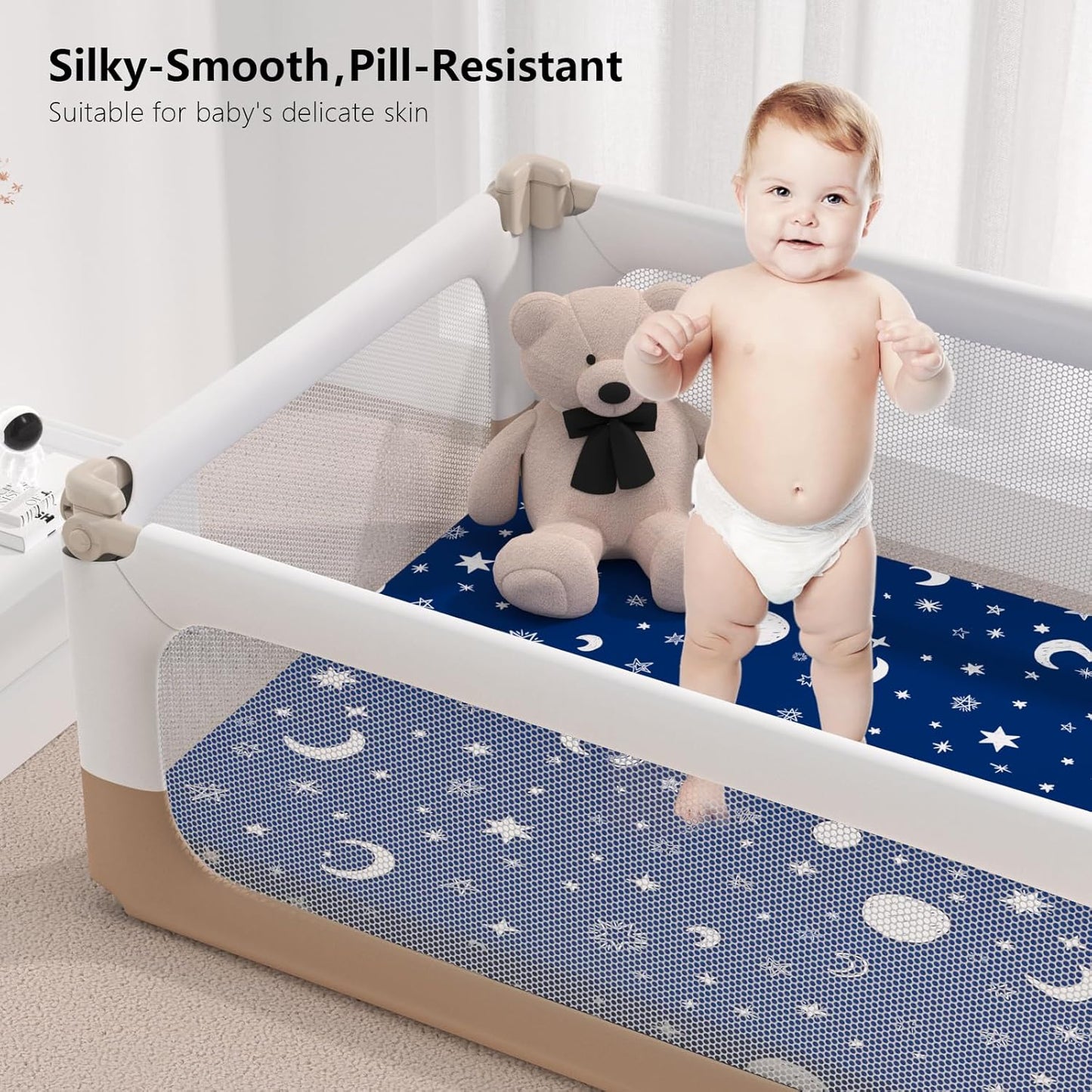 Pack N Play Sheets by [Brand Name] - Fitted 2-Pack for Standard Mattresses | Soft Breathable Unisex Design (Starry Sky & Clouds)