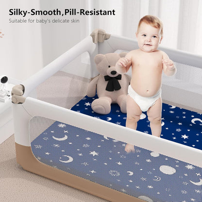 Pack N Play Sheets by [Brand Name] - Fitted 2-Pack for Standard Mattresses | Soft Breathable Unisex Design (Starry Sky & Clouds)