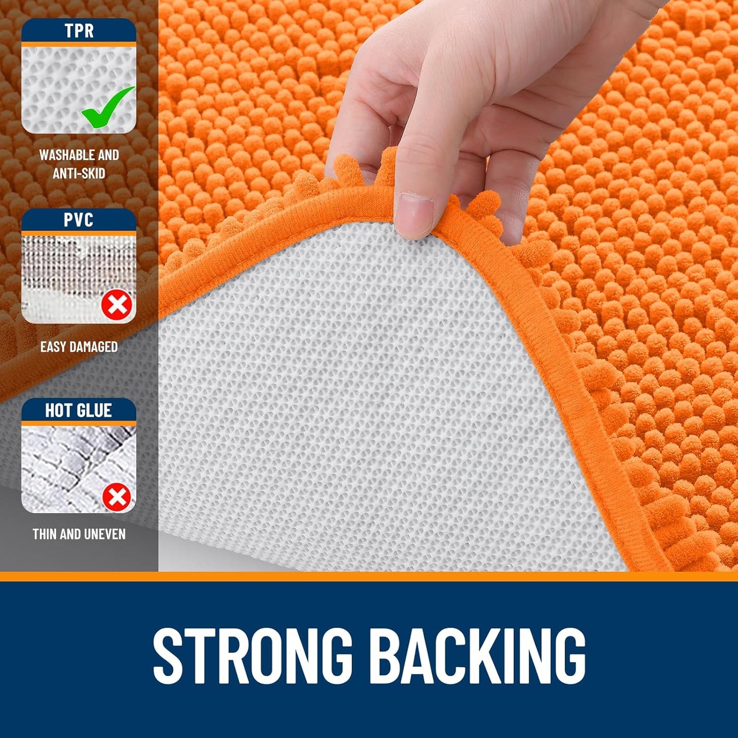 OLANLY Large Bath Rugs - Extra Soft Chenille with Rubber Backing | Quick Dry, Machine Washable, 40x24, Orange