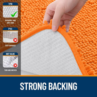 OLANLY Bathroom Rugs 47x20, Extra Soft Absorbent Chenille Bath Rugs, Rubber Backing Quick Dry, Machine Washable Bath Mats for Bathroom Floor, Tub and Shower, Home Decor Accessories, Orange