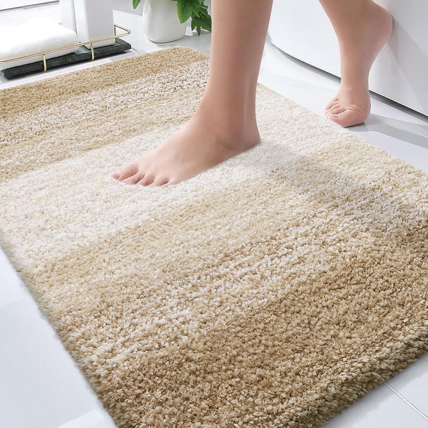 OLANLY Bathroom Rugs - Extra Soft Microfiber Mat 36x24 | Quick Dry, Machine Washable, Rubber Backing, Tan