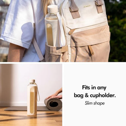 KIVY Glass Water Bottle with Silicone Sleeve 32 oz [WITH MEASUREMENT] - Borosilicate Glass Water Bottle Screw Top - Clear Bottles with Measurement Marking - Slim Waterbottle Aesthetic - Cream White