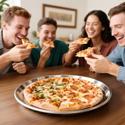 Stainless Steel Pizza Pan Set of 2 - 12 Inch Non-Stick Round Trays for Easy Baking & Cleaning