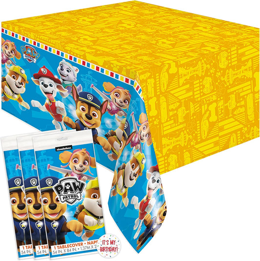 Paw Patrol Birthday Decorations - Rectangular Plastic Tablecloths (Pack of 3) & Stickers
