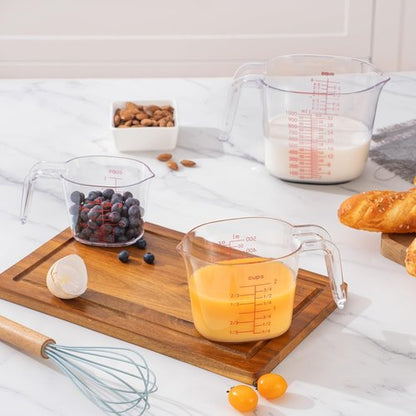 Clear Plastic Measuring Cups Set by [Brand Name] - 3-Piece Nesting Design with Spout | 1, 2, 4 Cup for Baking & Cooking