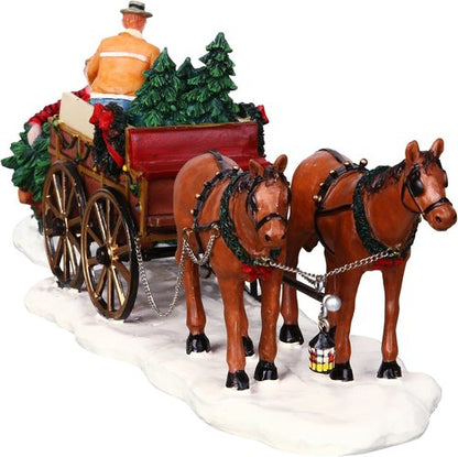 Lemax Christmas Village | Christmas Tree Wagon Set of 2 - Festive Holiday Decor